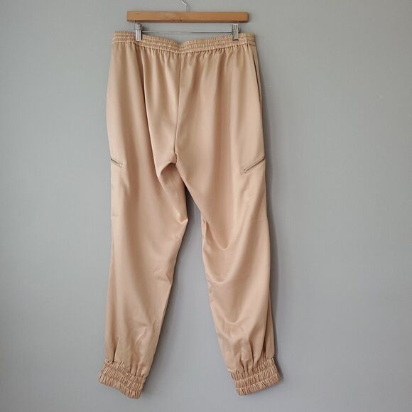 Rachel Parcell Tan Satin Drawstring Jogger Pants Womens Large Inseam 28 - Picture 5 of 9